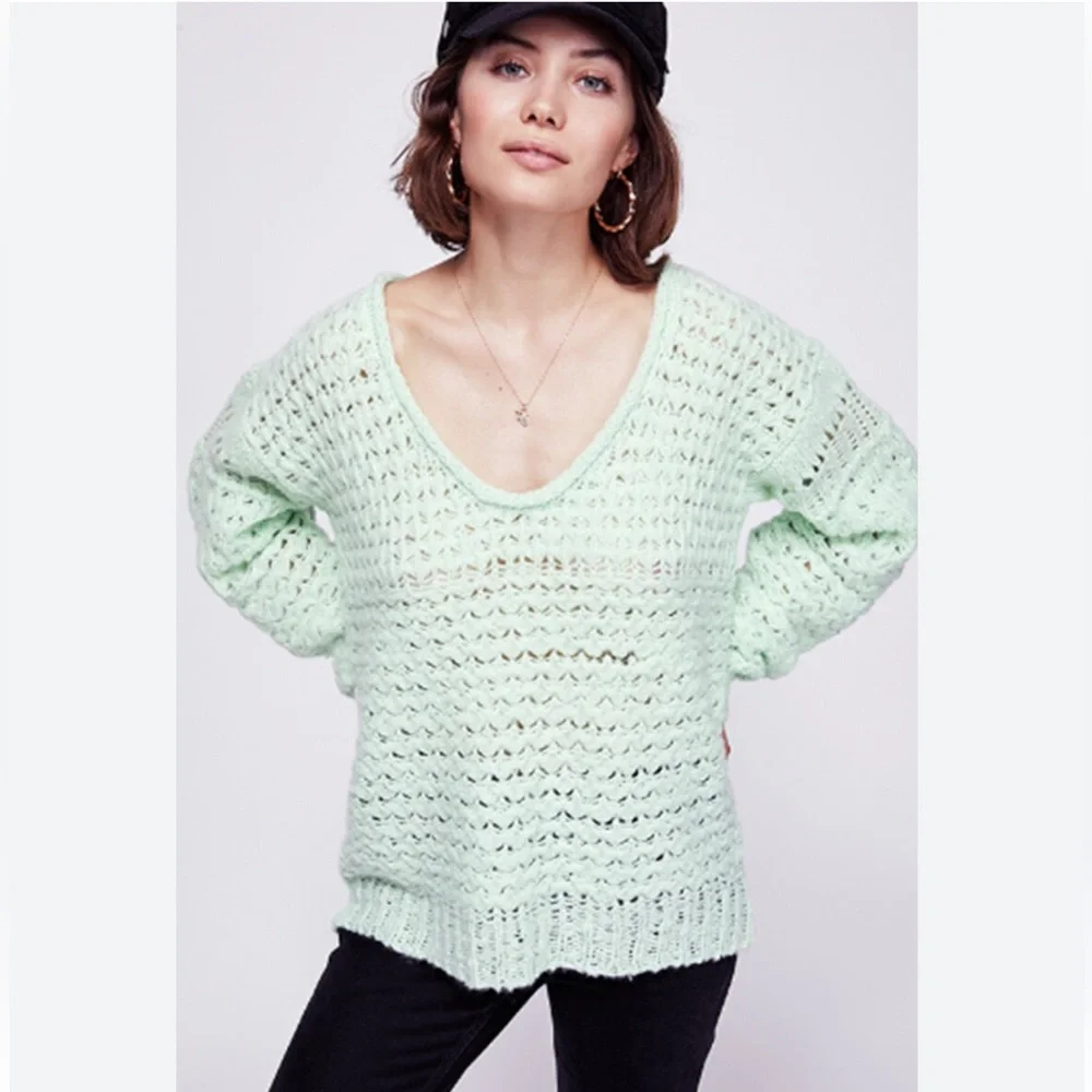 Free People Crashing Waves Pullover Sweater Mint Size Large